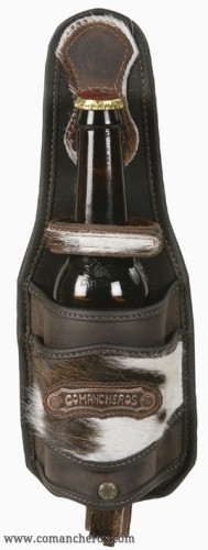 Bottle holder for saddle and belt made waterprrof leather and calf hair