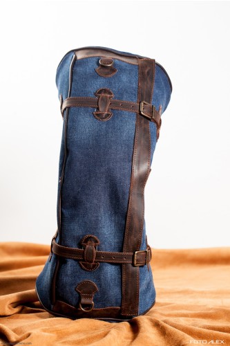 Banana saddlebag in denim and leather