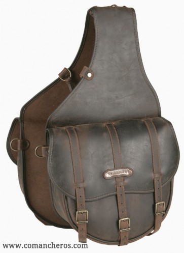 Rear saddlebags in leather with three straps