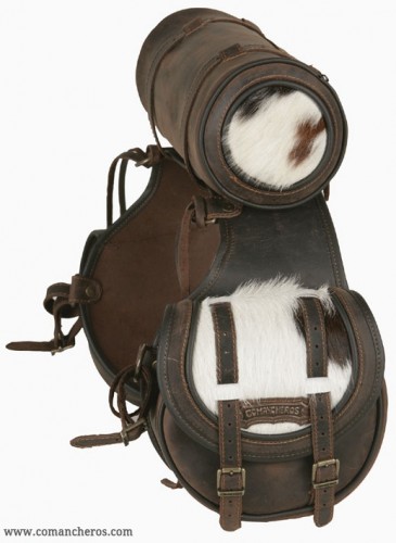Rear saddlebags with roll, cowhide detailing