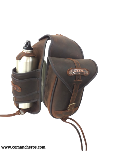Saddlebag with bottle holder in leather