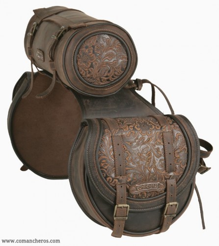 Saddlebags in floral leather with roller