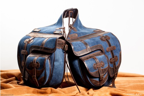 Riding saddlebags in denim