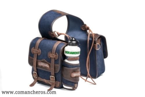 Medium saddlebag in denim with bottle holder