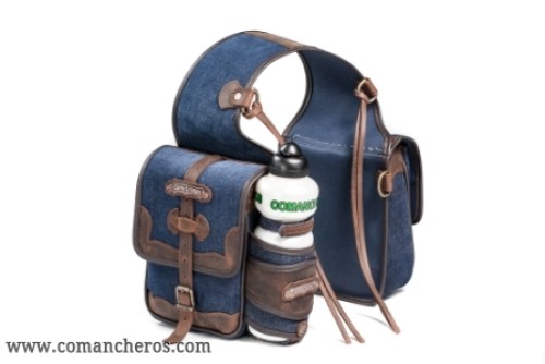 Rear saddlebag in denim with bottle holder