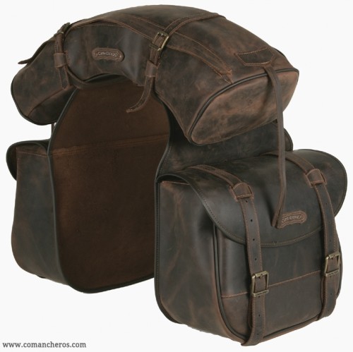 Large leather saddlebags with banana