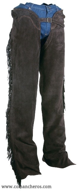 Long Western chaps in soft black suede, with fringing