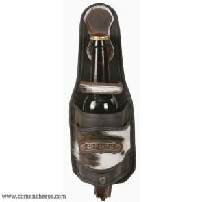 Bottle holder for saddle and belt made waterprrof leather and calf hair