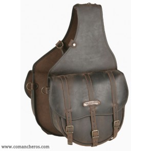 Rear saddlebags in leather with three straps