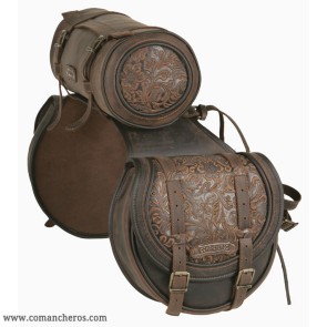 Saddlebags in floral leather with roller